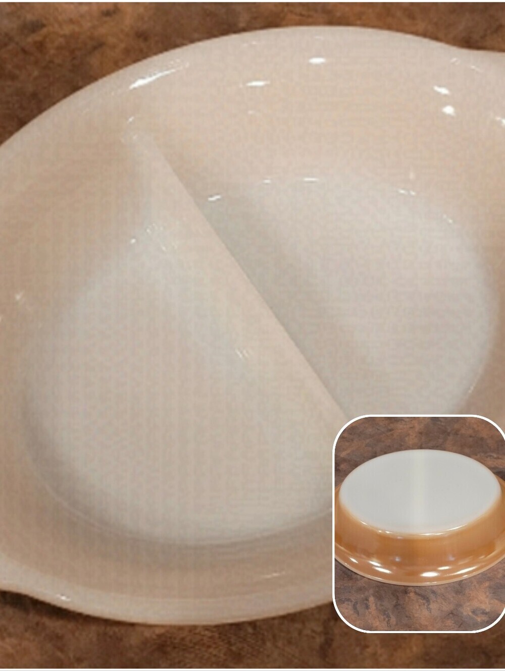 FIRE KING Vintage Divided Serving Dish, Peach Lustreware Milk Glass, 1960s